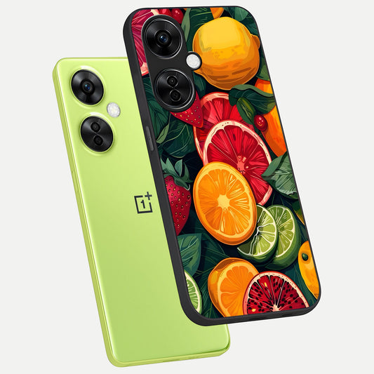  Multiple Fruits phone case For Oneplus Nord CE3 Lite showing premium glass back cover with detailed artwork