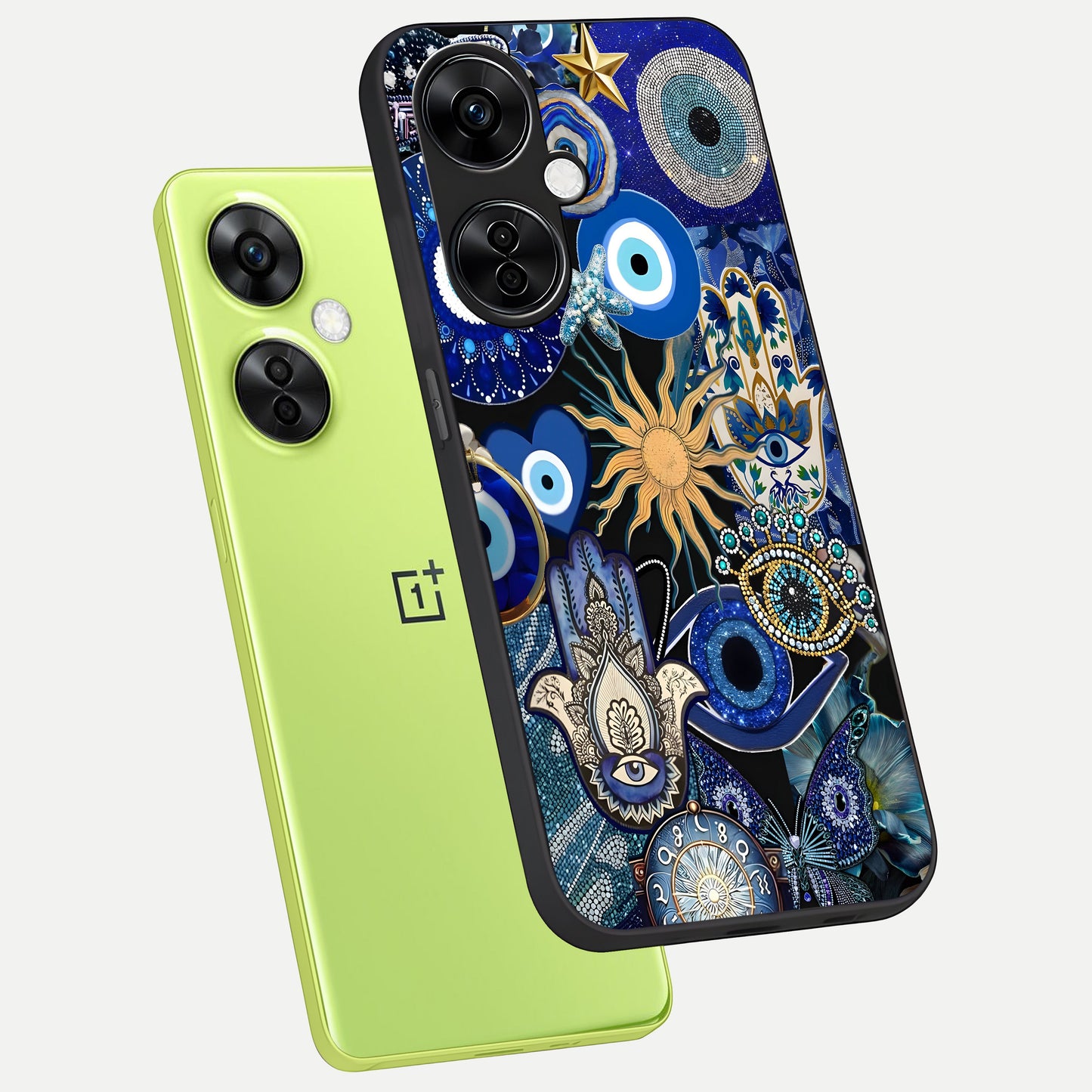  Mystic Blue Evil Eye phone case For Oneplus Nord CE3 Lite showing premium glass back cover with detailed artwork