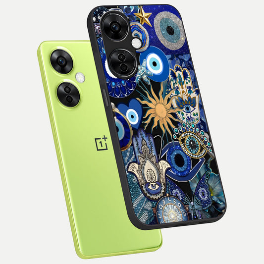  Mystic Blue Evil Eye phone case For Oneplus Nord CE3 Lite showing premium glass back cover with detailed artwork