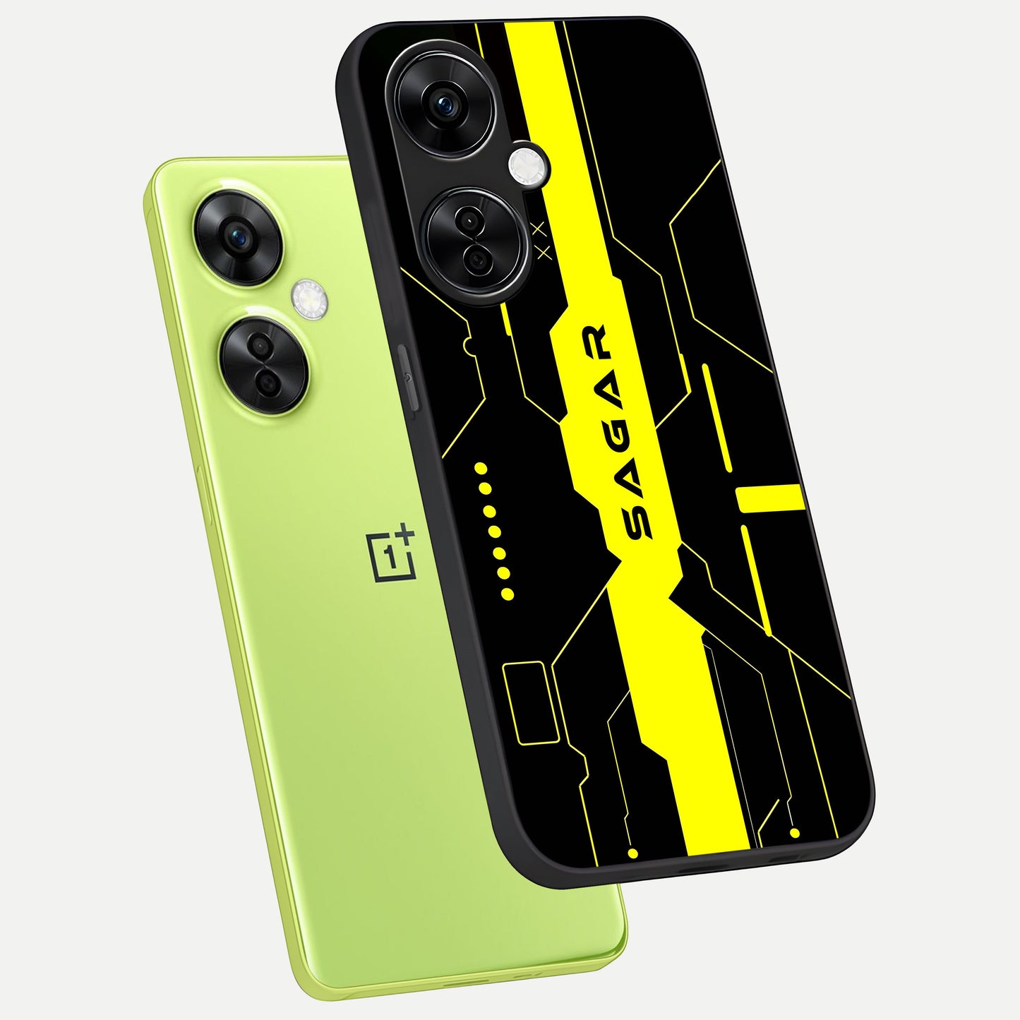  Neon CYBERPUNK Custom Name phone case For Oneplus Nord CE3 Lite showing premium glass back cover with detailed artwork