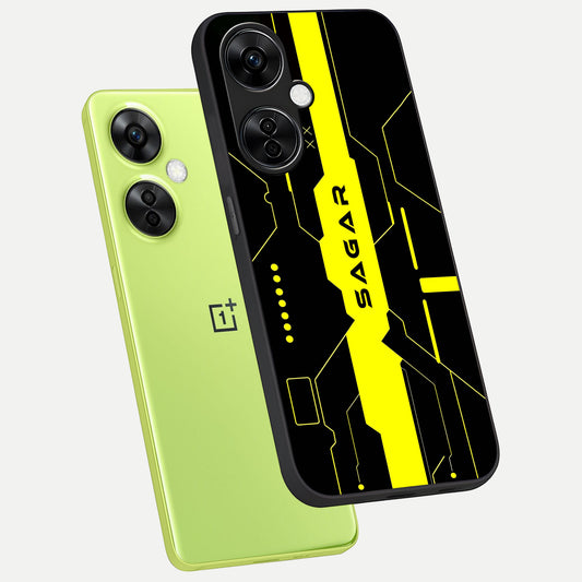  Neon CYBERPUNK Custom Name phone case For Oneplus Nord CE3 Lite showing premium glass back cover with detailed artwork