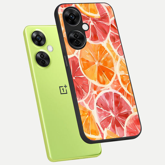  Orange Fruits Pattern phone case For Oneplus Nord CE3 Lite showing premium glass back cover with detailed artwork