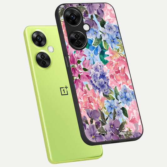 Pastel Floral Mix phone case For Oneplus Nord CE3 Lite showing premium glass back cover with detailed artwork