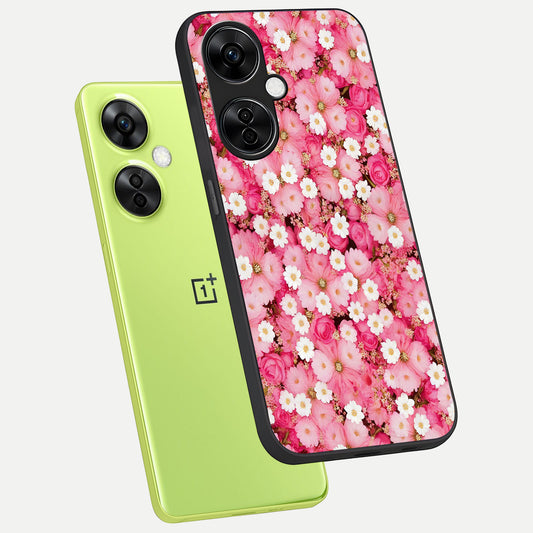  Pink Daisy Bliss phone case For Oneplus Nord CE3 Lite showing premium glass back cover with detailed artwork