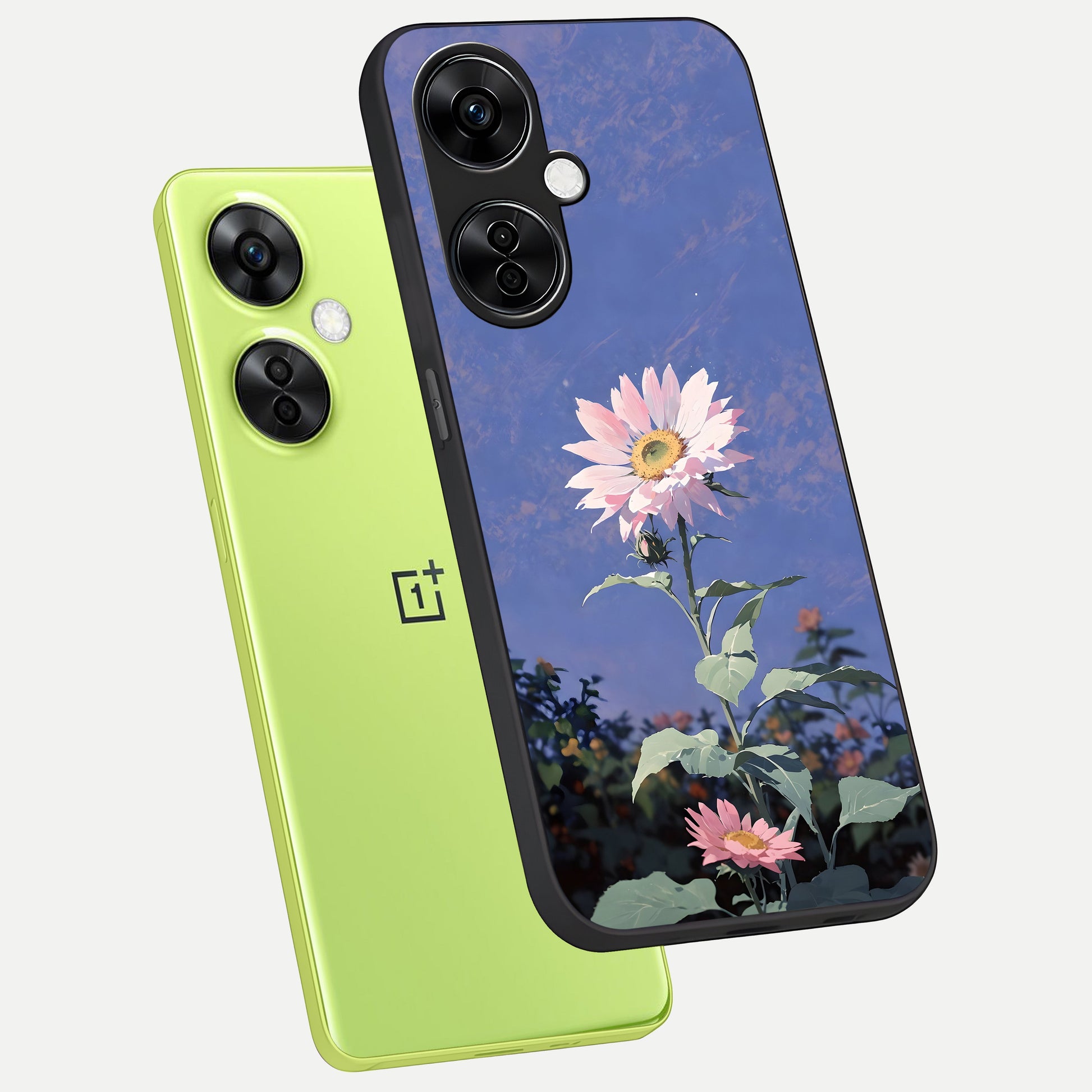  Pink Shells Outline phone case For Oneplus Nord CE3 Lite showing premium glass back cover with detailed artwork