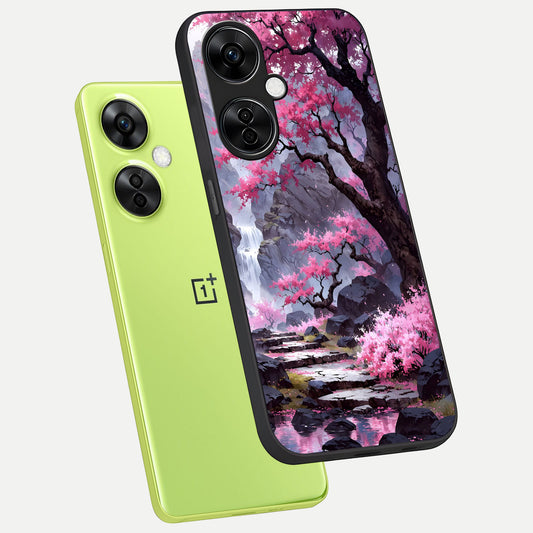  Pink Sunflower Glow phone case For Oneplus Nord CE3 Lite showing premium glass back cover with detailed artwork