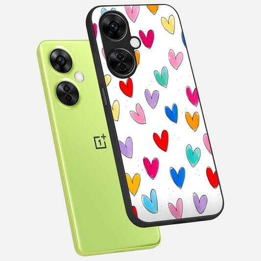  Playful Love Doodles phone case For Oneplus Nord CE3 Lite showing premium glass back cover with detailed artwork