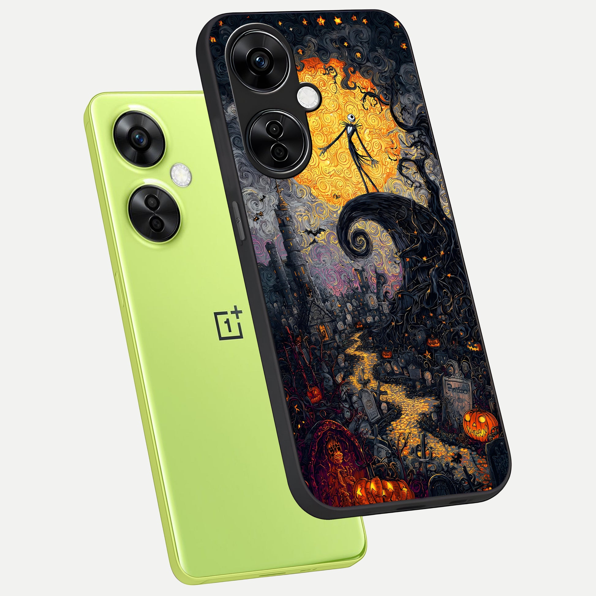  Pumpkin Moon Night phone case For Oneplus Nord CE3 Lite showing premium glass back cover with detailed artwork