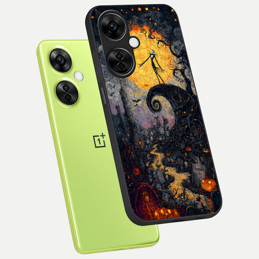  Pumpkin Moon Night phone case For Oneplus Nord CE3 Lite showing premium glass back cover with detailed artwork