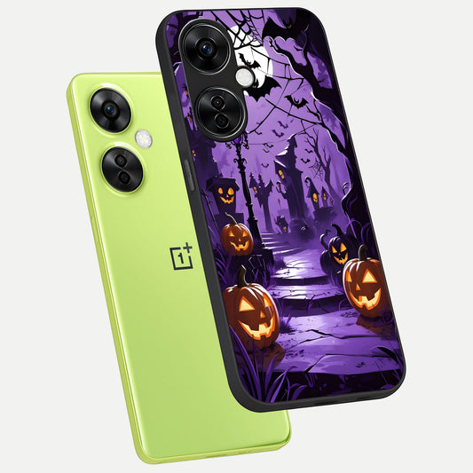  Pumpkin Patch Halloween phone case For Oneplus Nord CE3 Lite showing premium glass back cover with detailed artwork