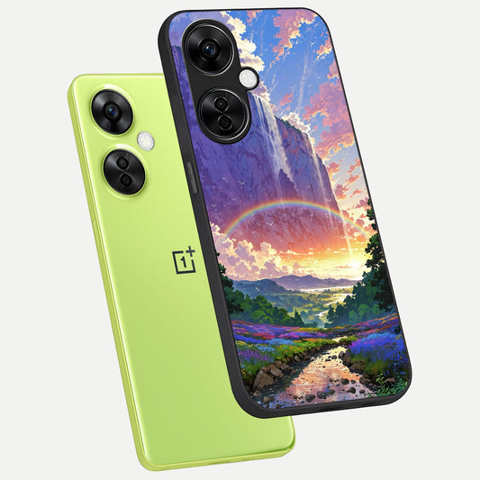  Rainbow Valley Dream phone case For Oneplus Nord CE3 Lite showing premium glass back cover with detailed artwork