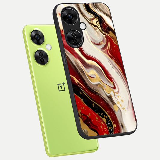  Red And White Marble phone case For Oneplus Nord CE3 Lite showing premium glass back cover with detailed artwork