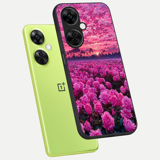  Rose Sunset Valley phone case For Oneplus Nord CE3 Lite showing premium glass back cover with detailed artwork