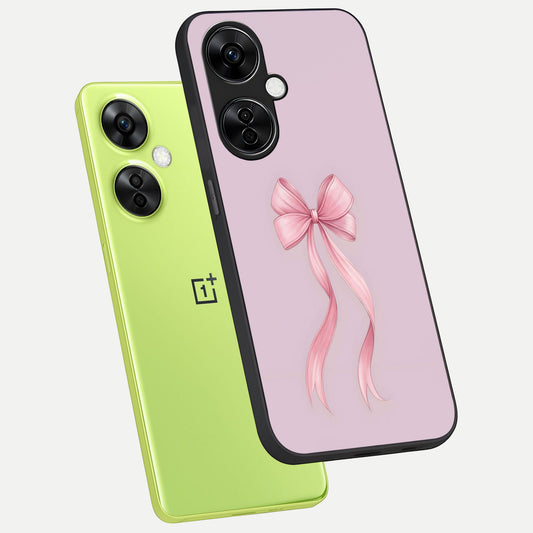  Soft Blush Bow phone case For Oneplus Nord CE3 Lite showing premium glass back cover with detailed artwork