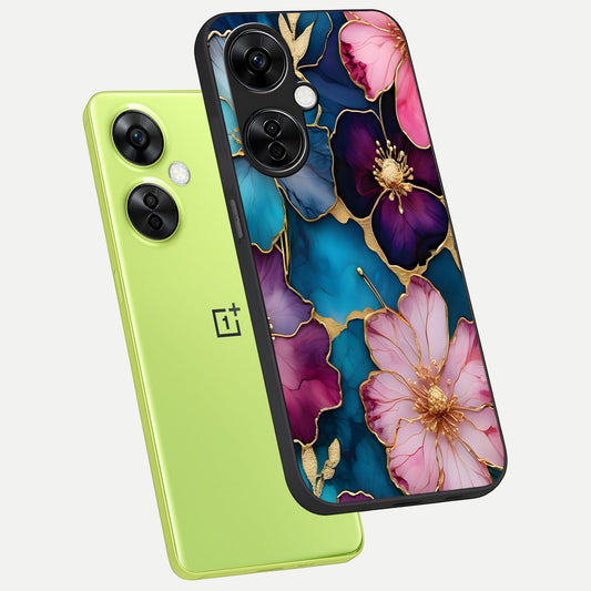  Sparkle Floral phone case For Oneplus Nord CE3 Lite showing premium glass back cover with detailed artwork
