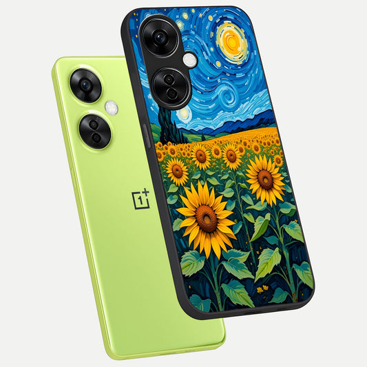  Starry Sunflower Dreams phone case For Oneplus Nord CE3 Lite showing premium glass back cover with detailed artwork