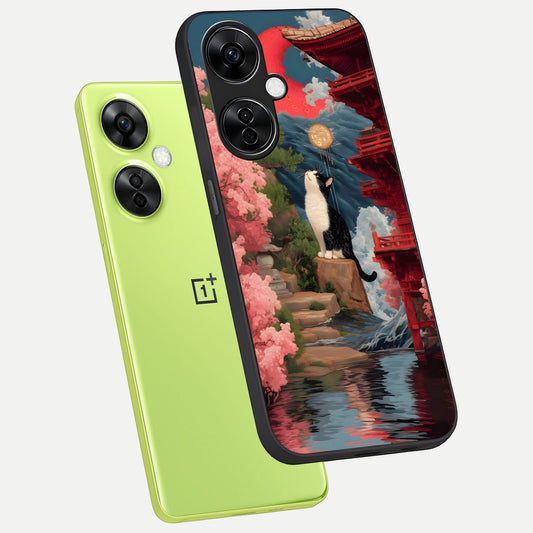  Temple Cat Scenery phone case For Oneplus Nord CE3 Lite showing premium glass back cover with detailed artwork