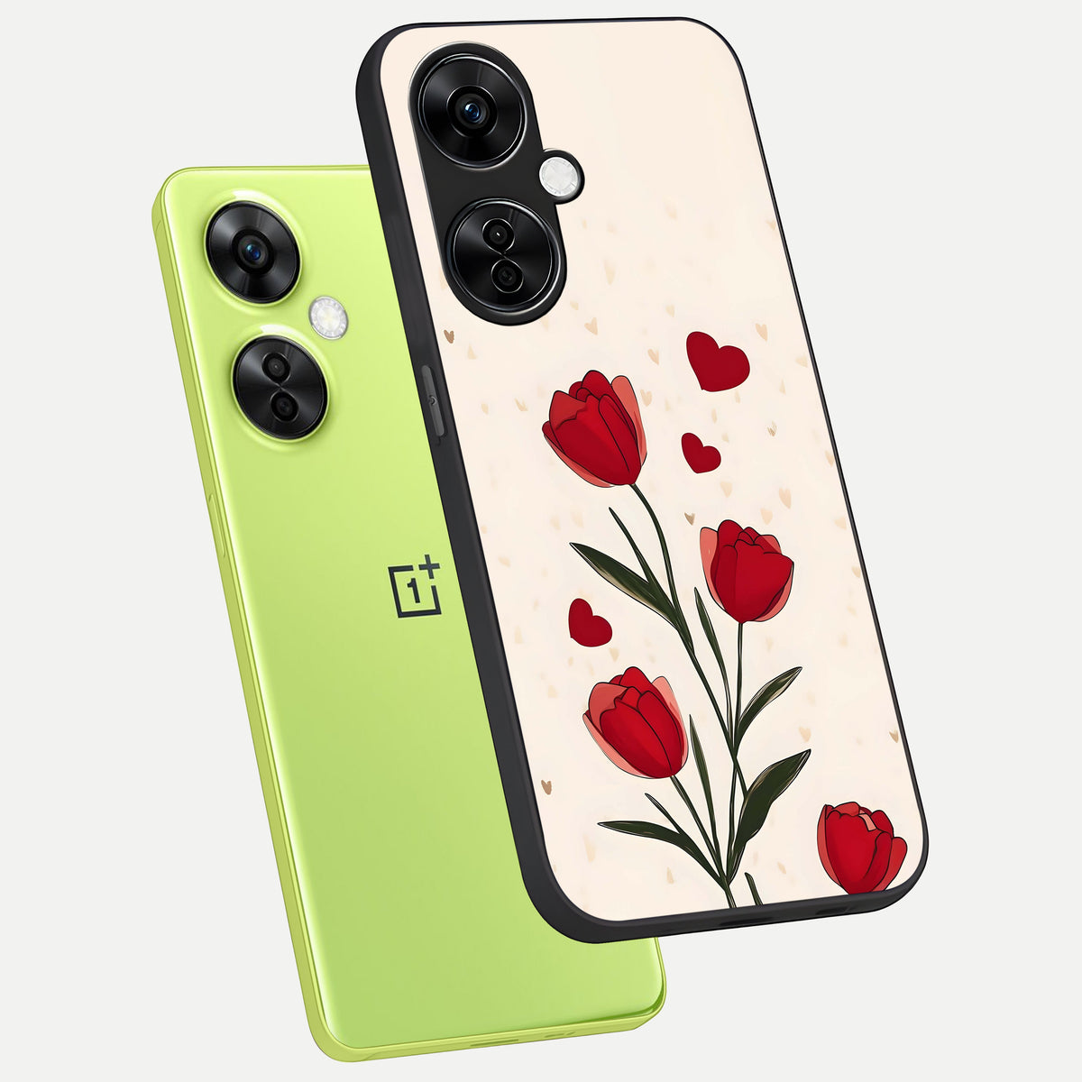  Tulip With Heart phone case For Oneplus Nord CE3 Lite showing premium glass back cover with detailed artwork