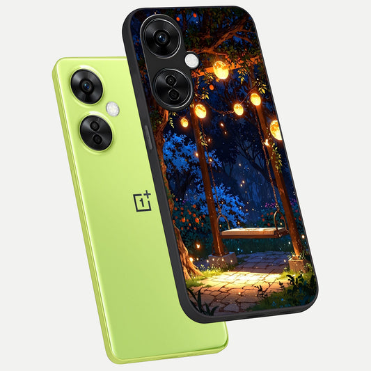  Twilight Garden Swing phone case For Oneplus Nord CE3 Lite showing premium glass back cover with detailed artwork