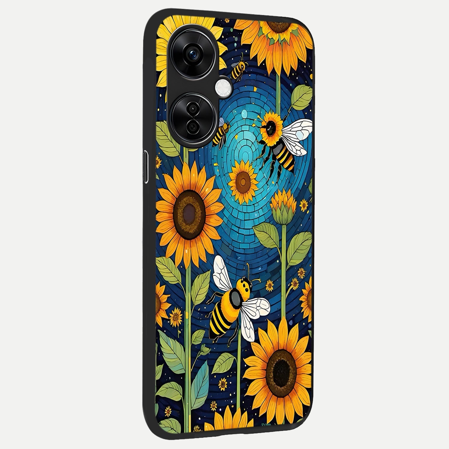  Bees And Sunflowers back cover For Oneplus Nord CE3 Lite slim fit glass case with vibrant aesthetic design