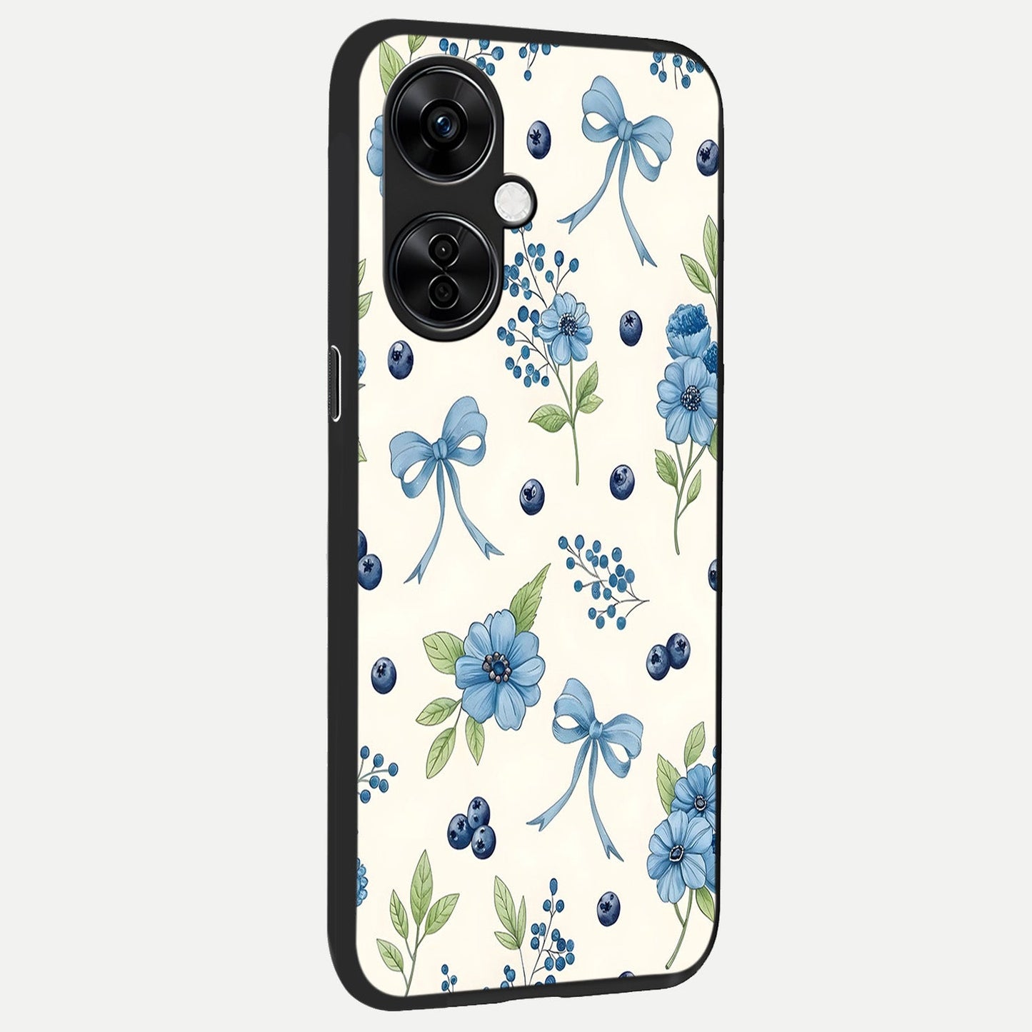  Blue Flower And Bow back cover For Oneplus Nord CE3 Lite slim fit glass case with vibrant aesthetic design