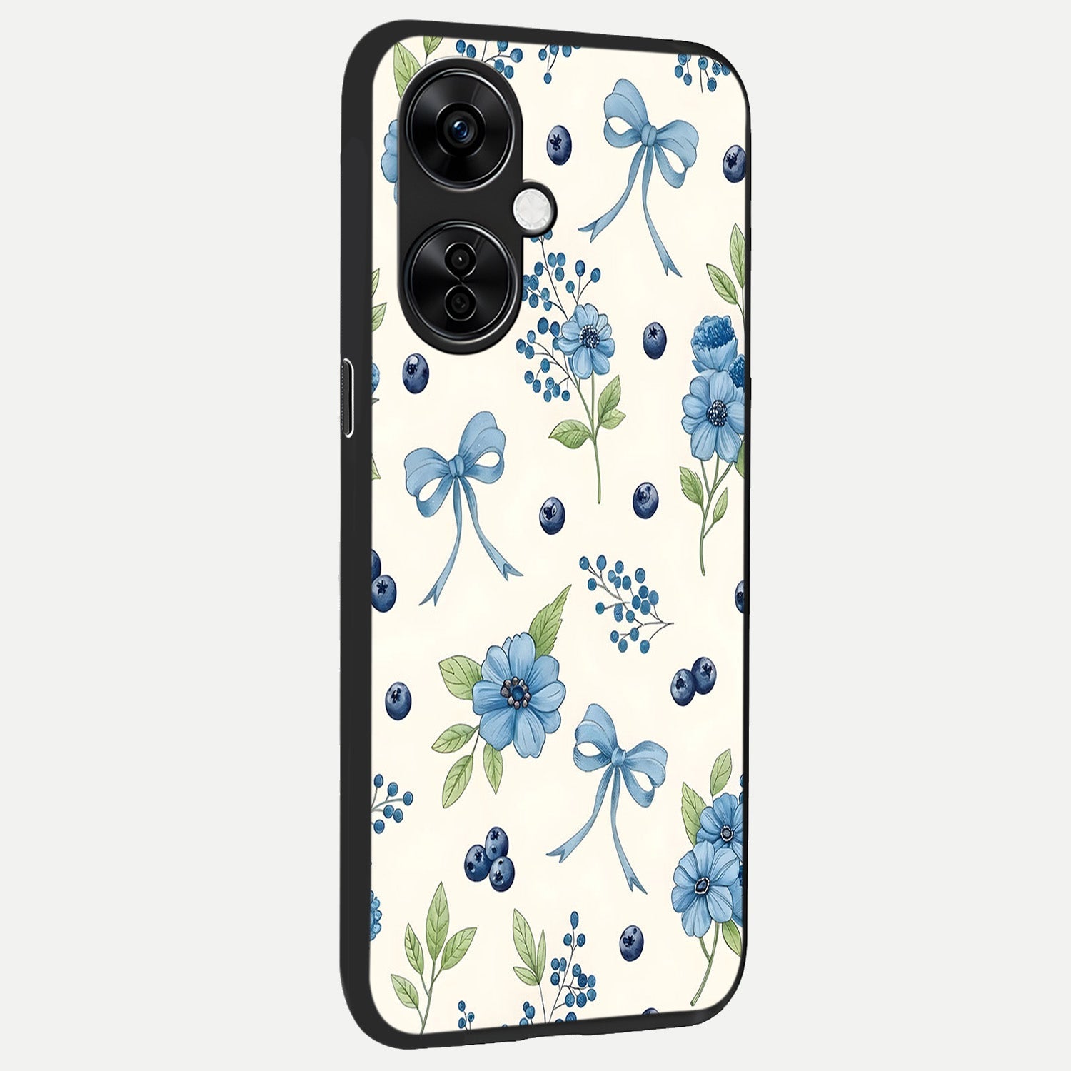  Blue Flower And Bow back cover For Oneplus Nord CE3 Lite slim fit glass case with vibrant aesthetic design