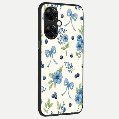  Blue Flower And Bow back cover For Oneplus Nord CE3 Lite slim fit glass case with vibrant aesthetic design