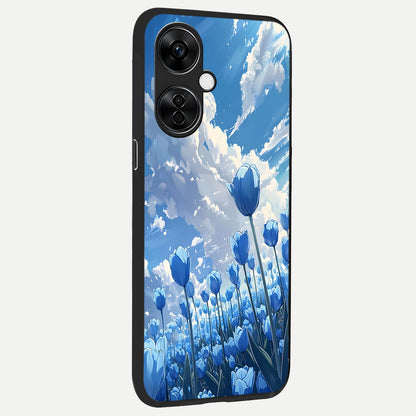  Blue Tulip Clouds back cover For Oneplus Nord CE3 Lite slim fit glass case with vibrant aesthetic design