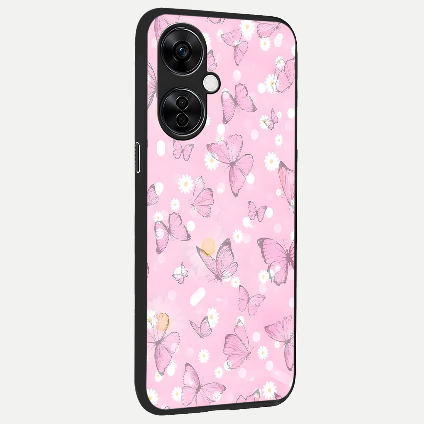  Blush Butterfly Garden back cover For Oneplus Nord CE3 Lite slim fit glass case with vibrant aesthetic design