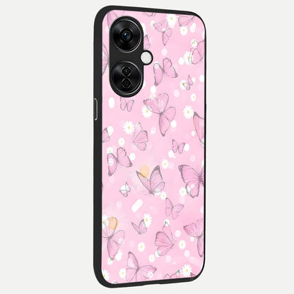  Blush Butterfly Garden back cover For Oneplus Nord CE3 Lite slim fit glass case with vibrant aesthetic design