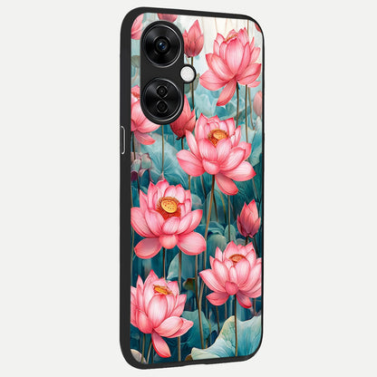  Celestial Pink Lotus back cover For Oneplus Nord CE3 Lite slim fit glass case with vibrant aesthetic design