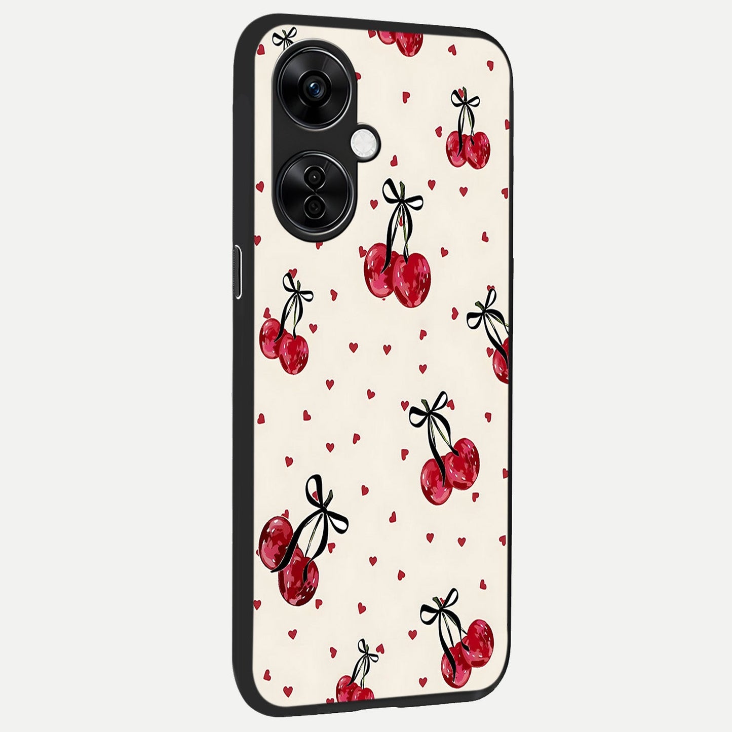  Cherry Heart Bow back cover For Oneplus Nord CE3 Lite slim fit glass case with vibrant aesthetic design