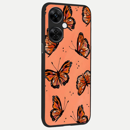  Coral Wing Butterfly back cover For Oneplus Nord CE3 Lite slim fit glass case with vibrant aesthetic design