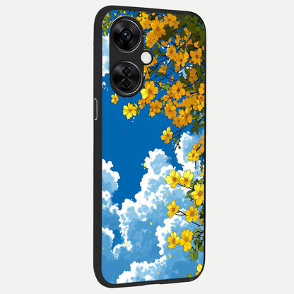  Golden Petal Sky back cover For Oneplus Nord CE3 Lite slim fit glass case with vibrant aesthetic design