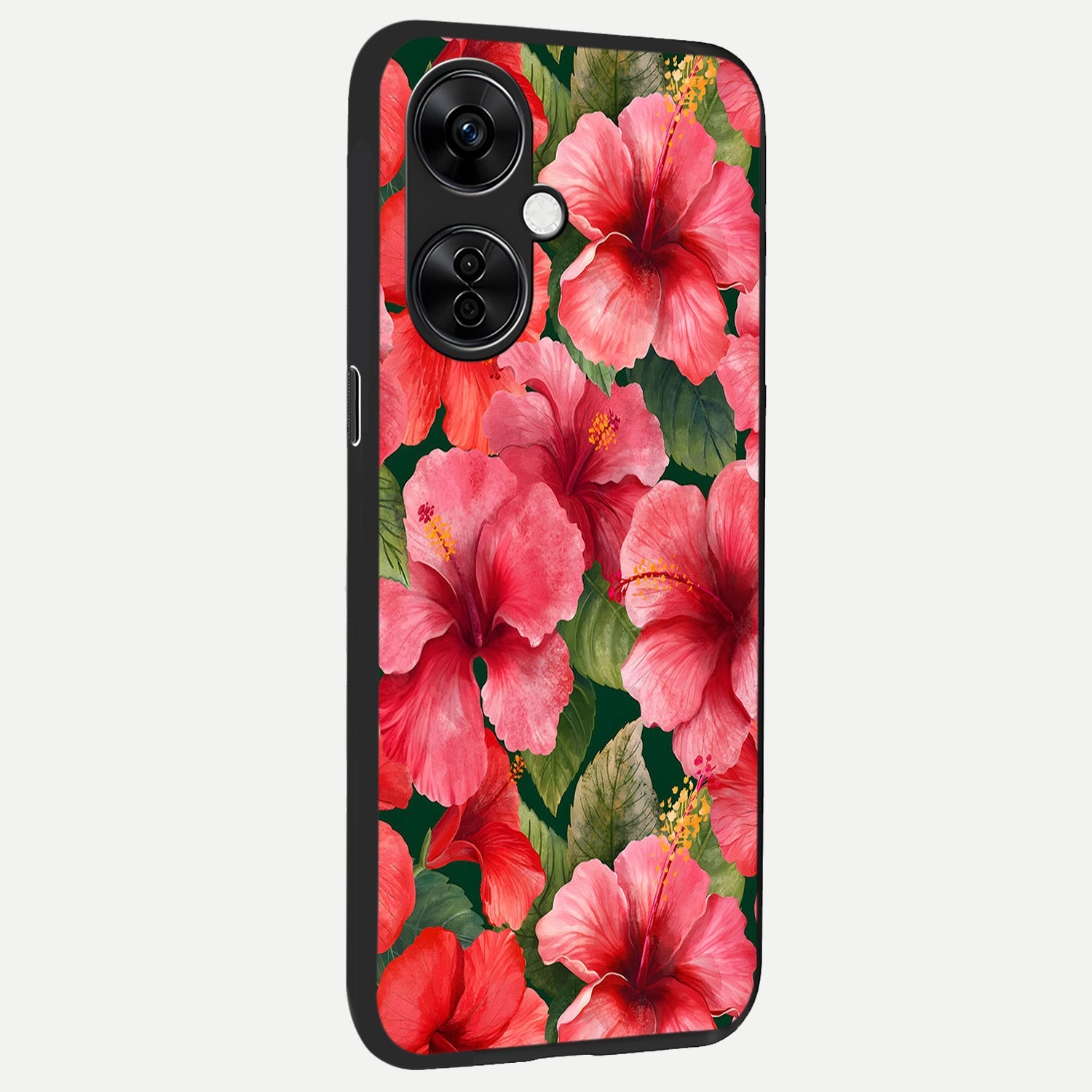  Hibiscus Pattern back cover For Oneplus Nord CE3 Lite slim fit glass case with vibrant aesthetic design