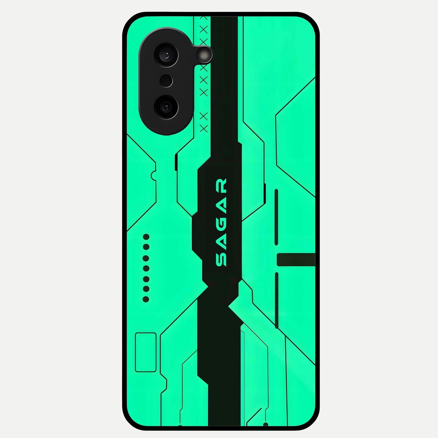  Aqua Tech CYBERPUNK Custom Name Glass Case For Oneplus Nord CE5 back cover – full design glossy printed glass finish