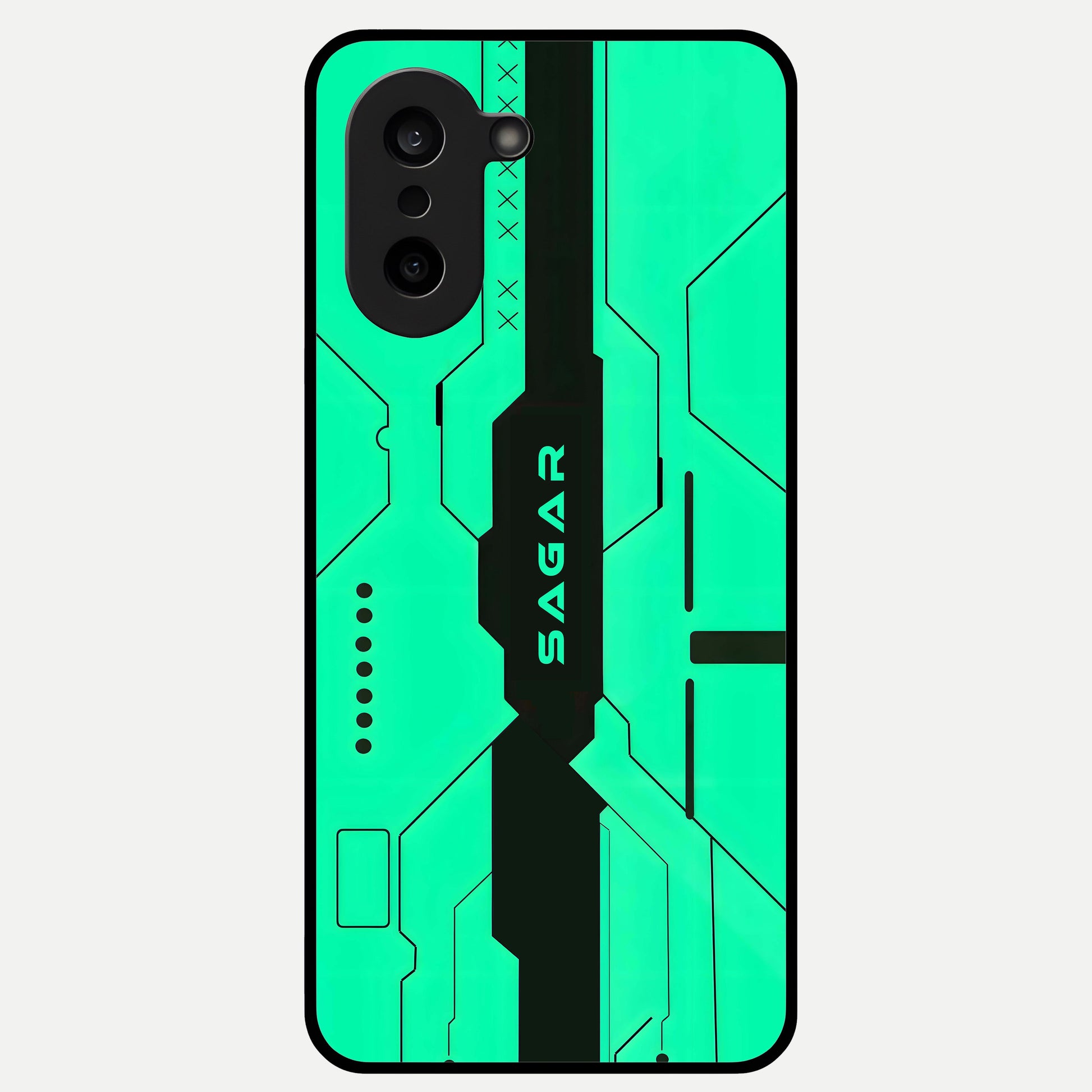  Aqua Tech CYBERPUNK Custom Name Glass Case For Oneplus Nord CE5 back cover – full design glossy printed glass finish
