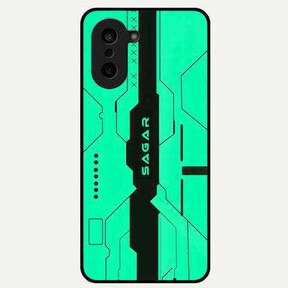  Aqua Tech CYBERPUNK Custom Name Glass Case For Oneplus Nord CE5 back cover – full design glossy printed glass finish
