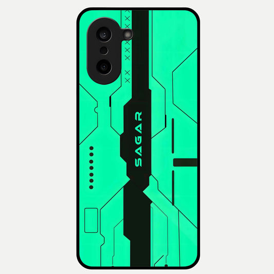  Aqua Tech CYBERPUNK Custom Name Glass Case For Oneplus Nord CE5 back cover – full design glossy printed glass finish