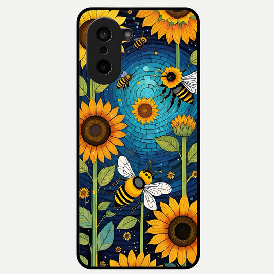  Bees And Sunflowers Glass Case For Oneplus Nord CE5 back cover – full design glossy printed glass finish