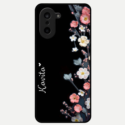  Black Elegance Floral Custom Name Glass Case For Oneplus Nord CE5 back cover – full design glossy printed glass finish