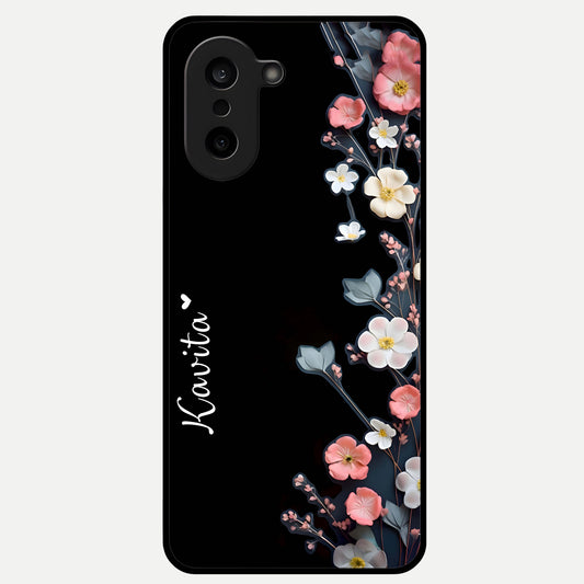  Black Elegance Floral Custom Name Glass Case For Oneplus Nord CE5 back cover – full design glossy printed glass finish