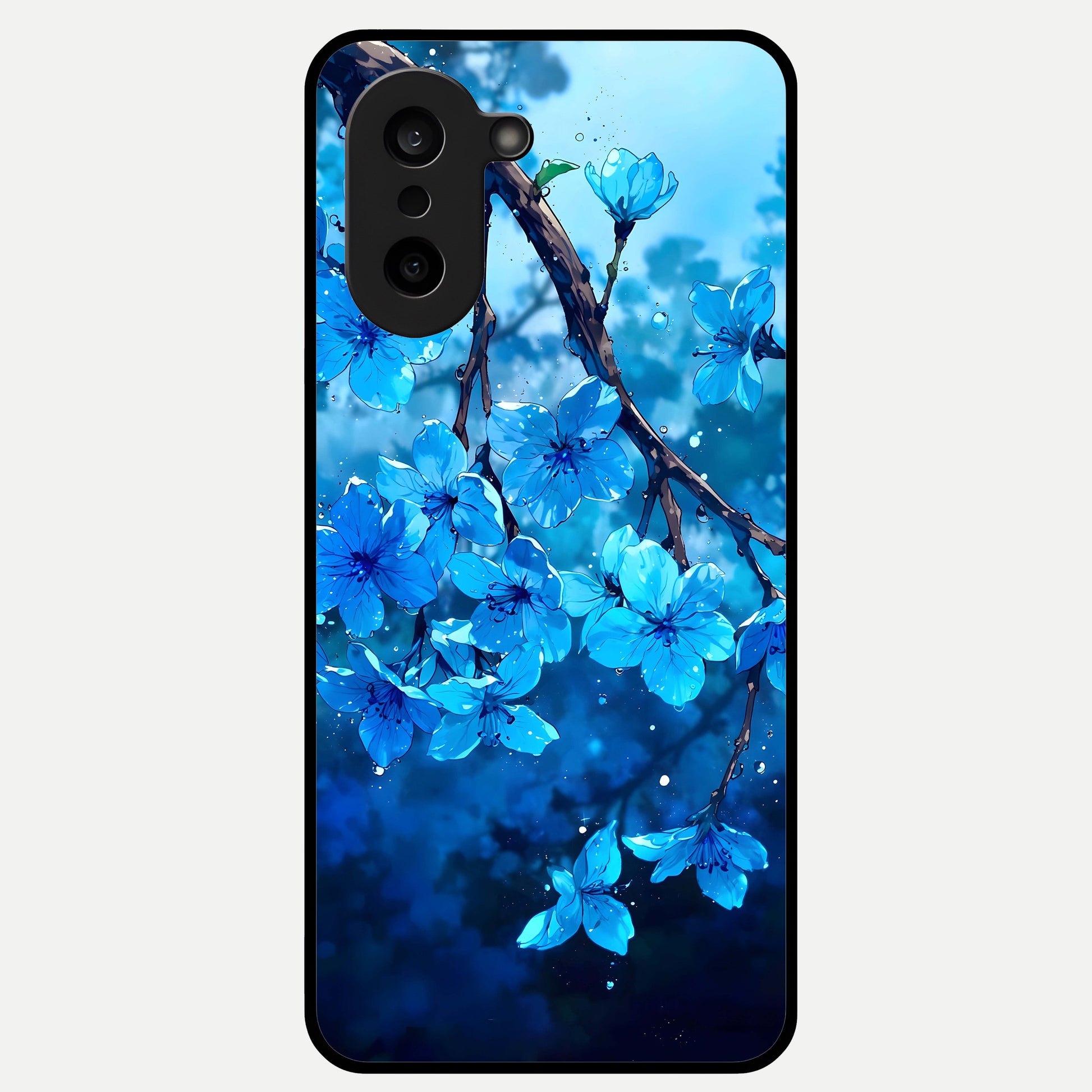  Blue Blossoms Branch Glass Case For Oneplus Nord CE5 back cover – full design glossy printed glass finish