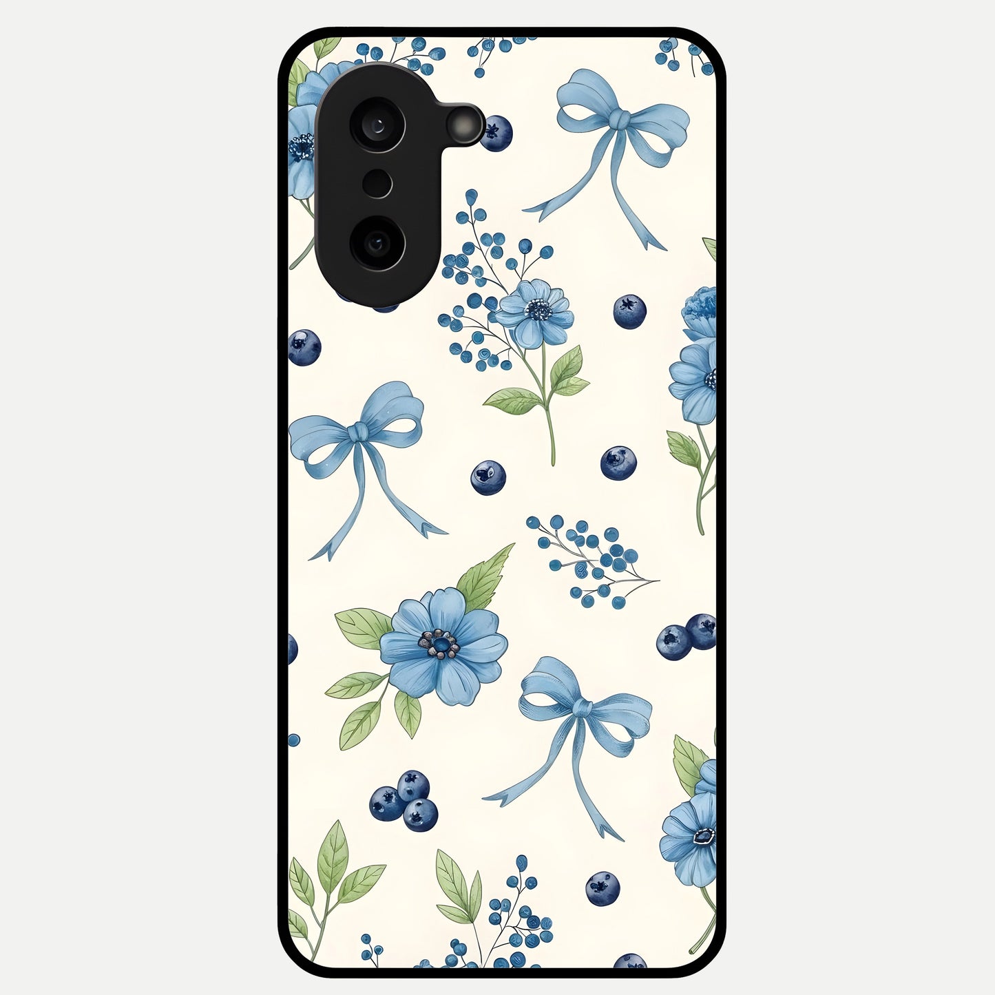  Blue Flower And Bow Glass Case For Oneplus Nord CE5 back cover – full design glossy printed glass finish