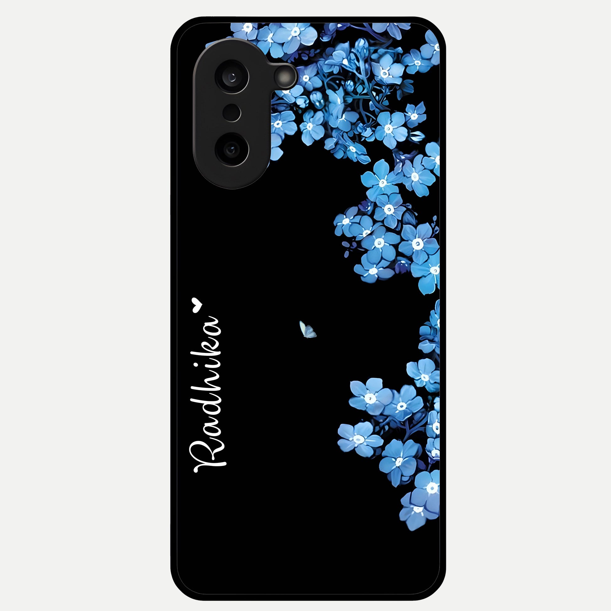  Blue Petal Dream Custom Name Glass Case For Oneplus Nord CE5 back cover – full design glossy printed glass finish