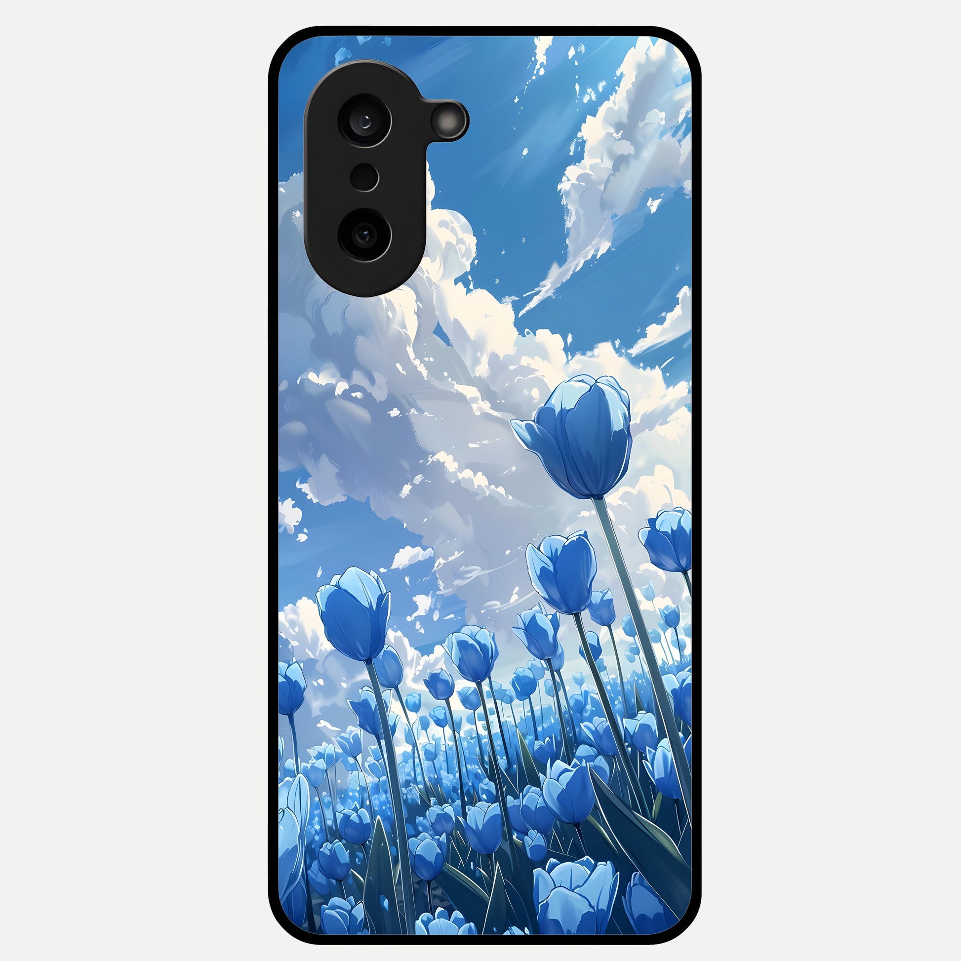  Blue Tulip Clouds Glass Case For Oneplus Nord CE5 back cover – full design glossy printed glass finish