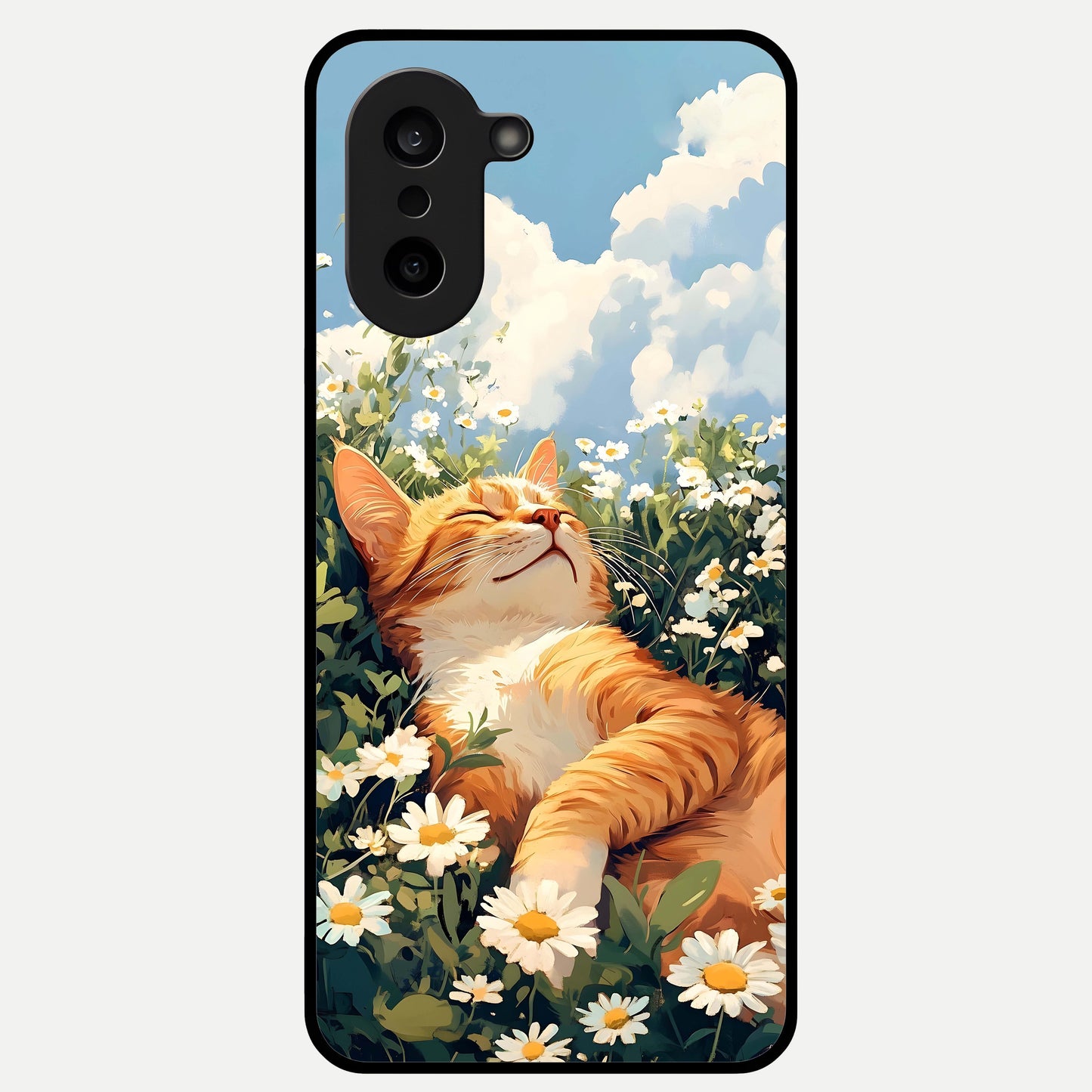  Cat And Flowers View Glass Case For Oneplus Nord CE5 back cover – full design glossy printed glass finish