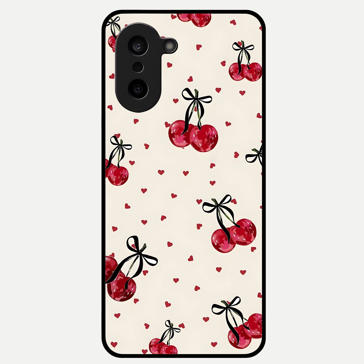  Cherry Heart Bow Glass Case For Oneplus Nord CE5 back cover – full design glossy printed glass finish