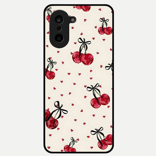  Cherry Heart Bow Glass Case For Oneplus Nord CE5 back cover – full design glossy printed glass finish