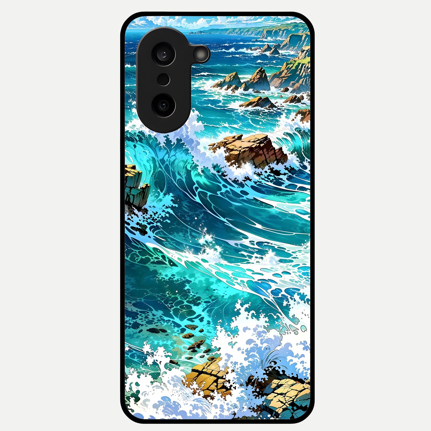  Coastal Blue Waves Glass Case For Oneplus Nord CE5 back cover – full design glossy printed glass finish